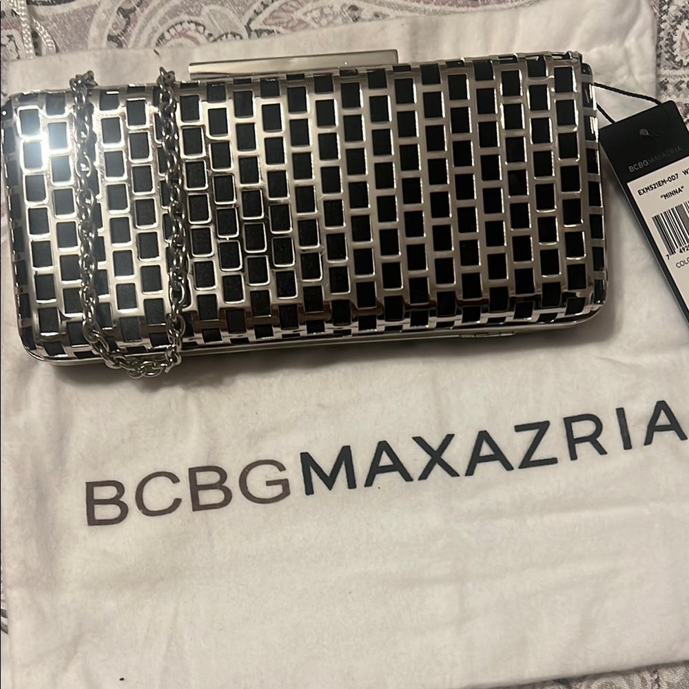 BCBGMAXAZRIA Silver and Black Clutch